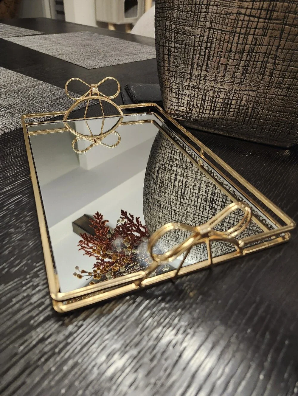 Gold Bow Mirror Tray